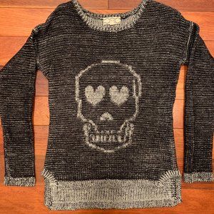 Pink Rose Heart Eyes Skull Sweater Black Size S